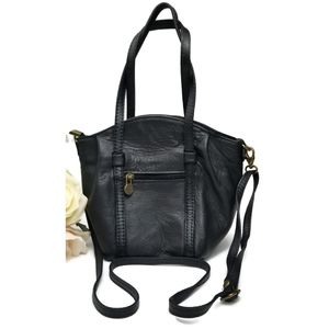 Borse in Pelle Vintage Black Leather Satchel Purse